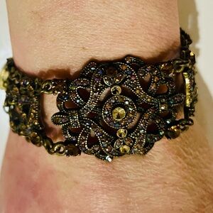 Vintage VCLM Rhinestone Filigree Bracelet Smoky Topaz AB Adjustable